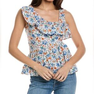 WILDFOX Laurent Peplum Top White Blissful Floral Print w/ Sequins Size L NWOT